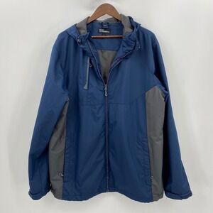 Port Authority Windbreaker Jacket Mens XL Blue Grey Hooded Full Zip Gorpcore